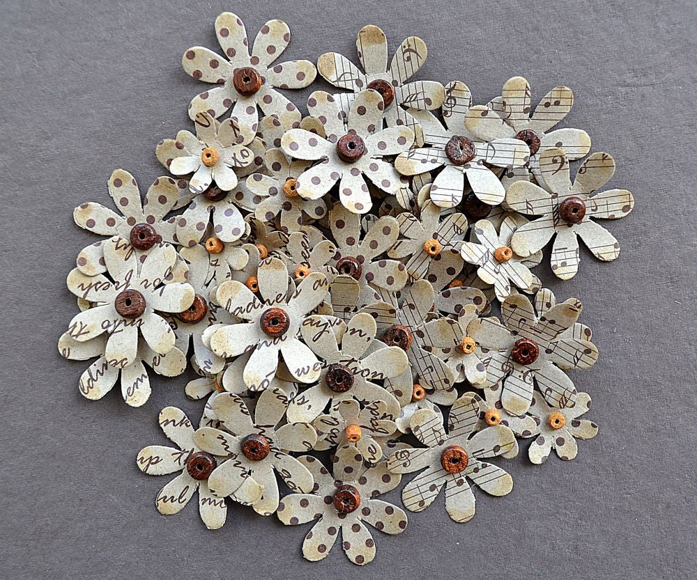 1.5 & 2.5cm Kraft Printed Flowers Pack of 50