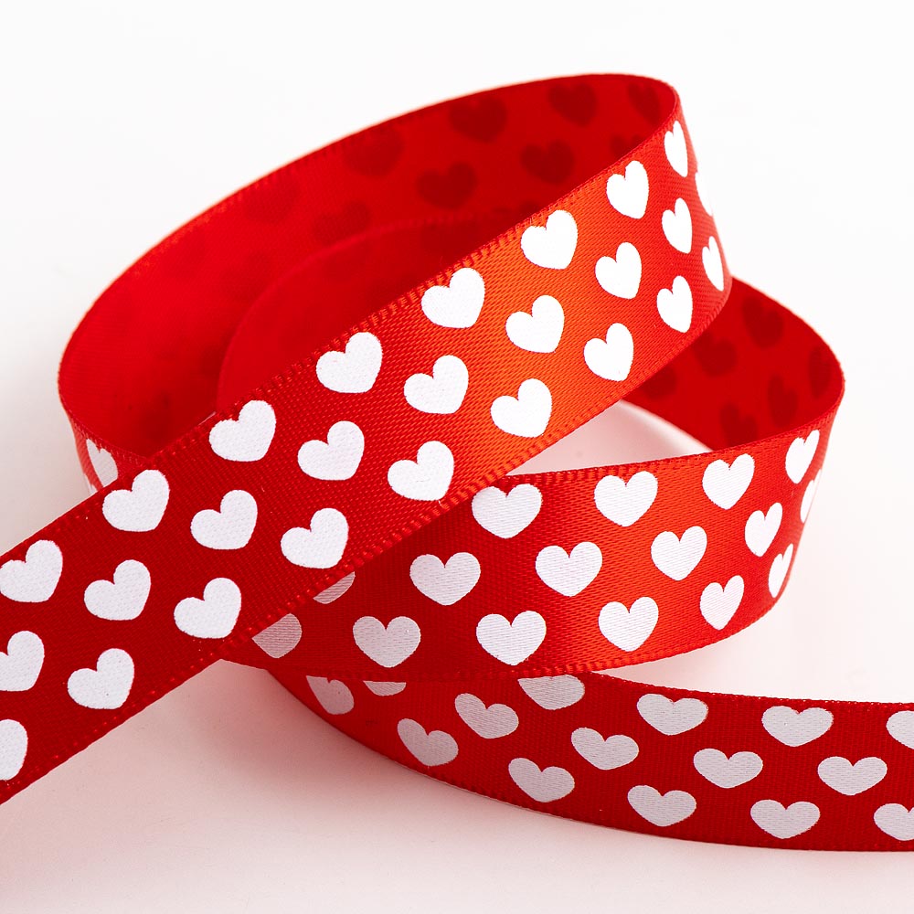 16mm Red Mini Hearts Ribbon 5 Metre Reel