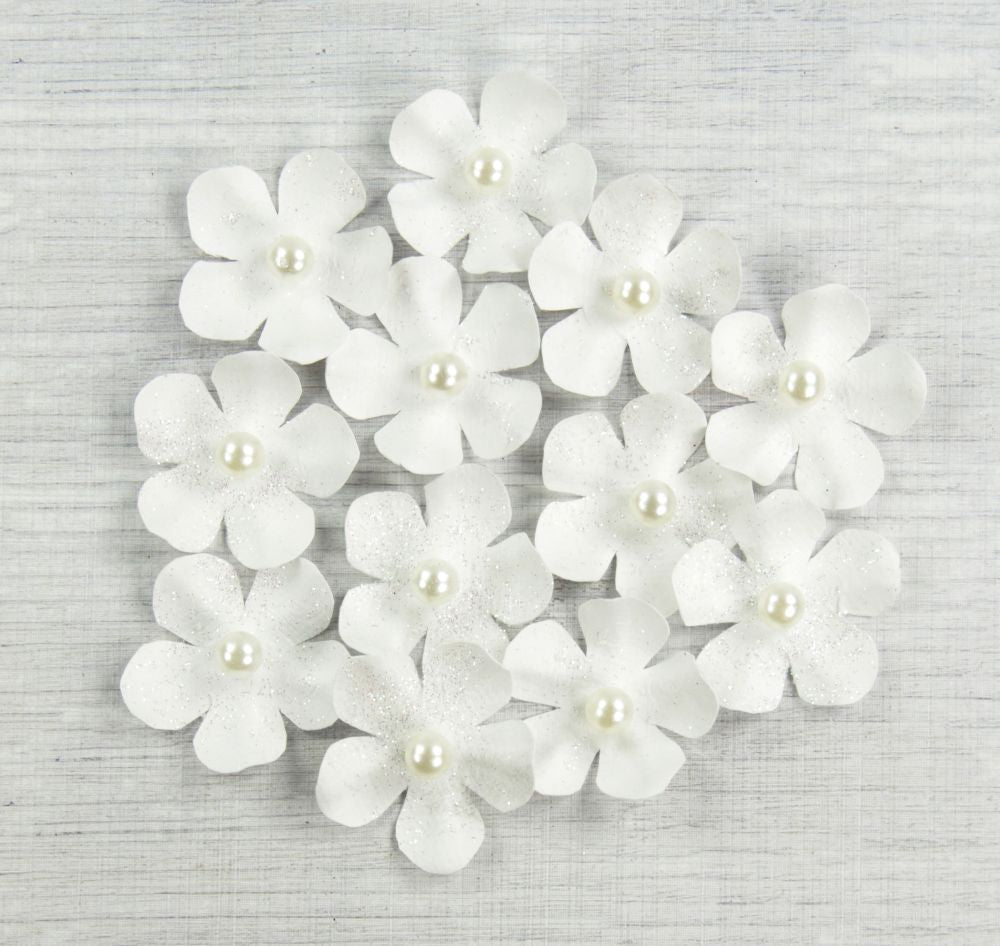 4cm White Glitter Flowers Pack of 12