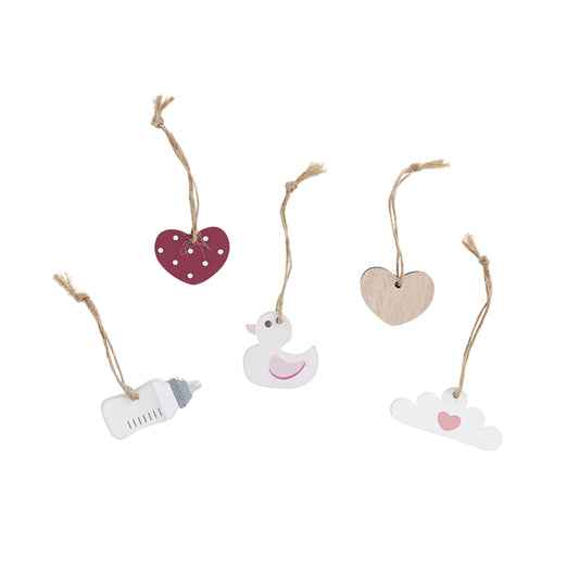 5 Wooden Hanging Tags - Girl