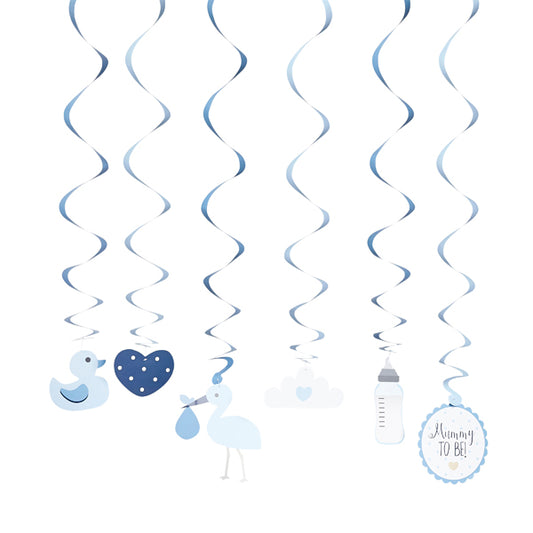 6 Swirl Hanging Decorations - Boy