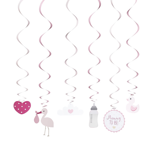 6 Swirl Hanging Decorations - Girl