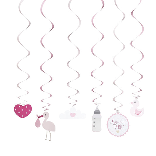 6 Swirl Hanging Decorations - Girl