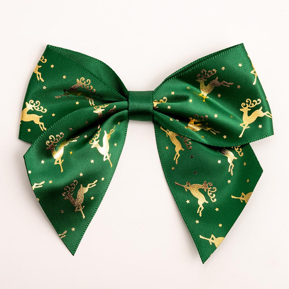 Reindeer Green 10cm Satin Bows – Self Adhesive
