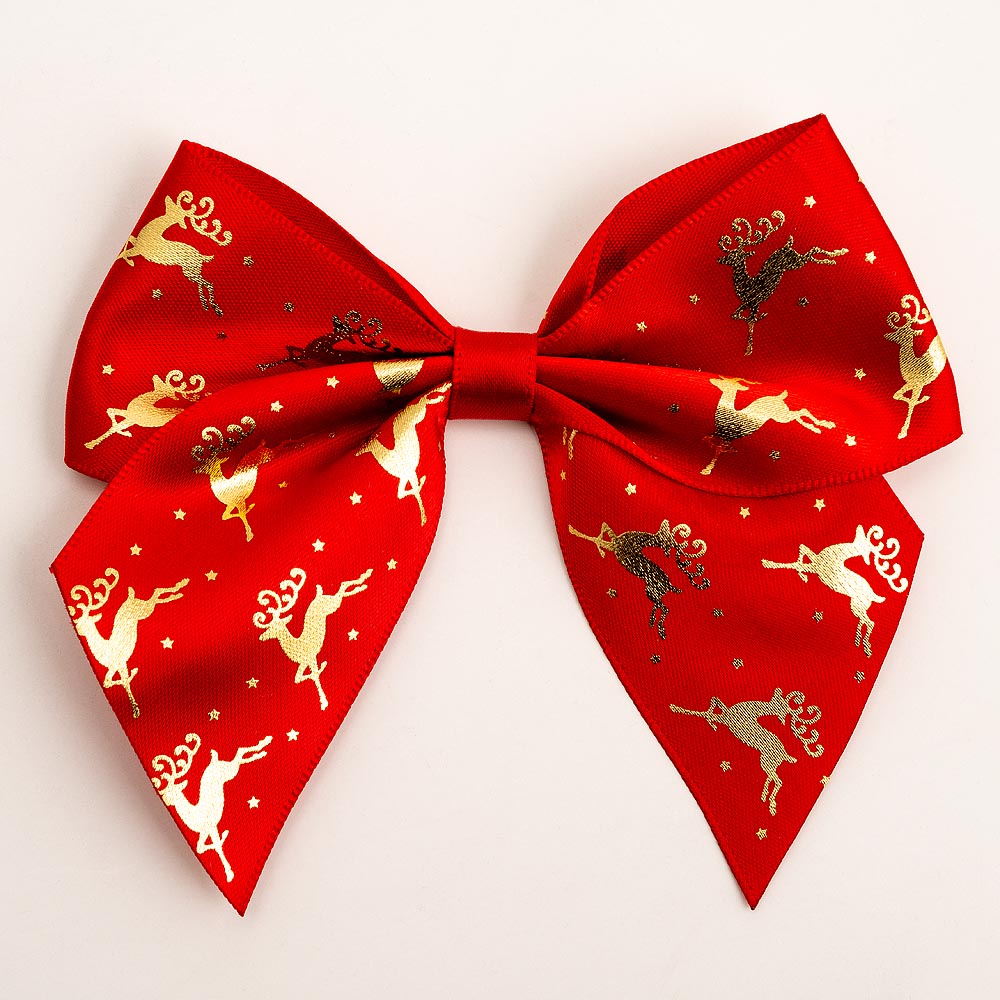 Reindeer Red 10cm Satin Bows – Self Adhesive