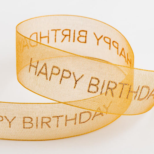 Antique Gold Happy Birthday Organza Ribbon