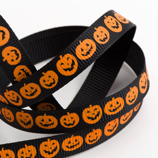 Black Pumpkins Halloween Ribbon 9mm 5 Metre Reel