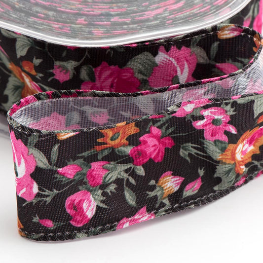 Black Vintage Floral Ribbon 38mm 10 Metre Reel