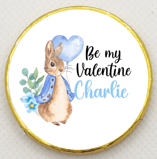 Personalised Peter Rabbit Blue Heart - Chocolate Coin