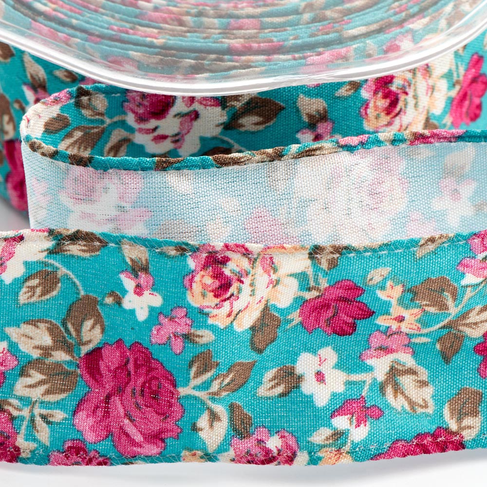 Blue Vintage Floral Ribbon 38mm 10 Metre Reel