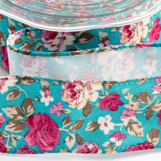 Blue Vintage Floral Ribbon 38mm 10 Metre Reel