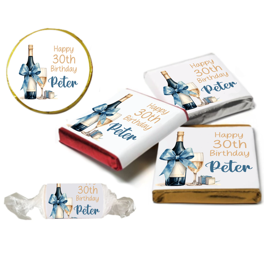 Personalised Blue Champagne Bottle Chocolate Neapolitan Sweets
