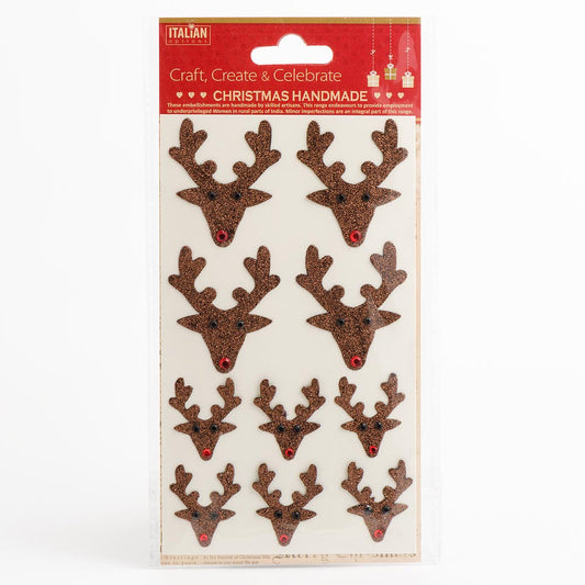 Brown Glitter Reindeer Heads 4cm & 5cm 10 Pack