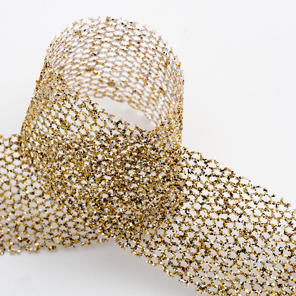 Champagne Open Mesh Glitter Ribbon - Perfect Tables