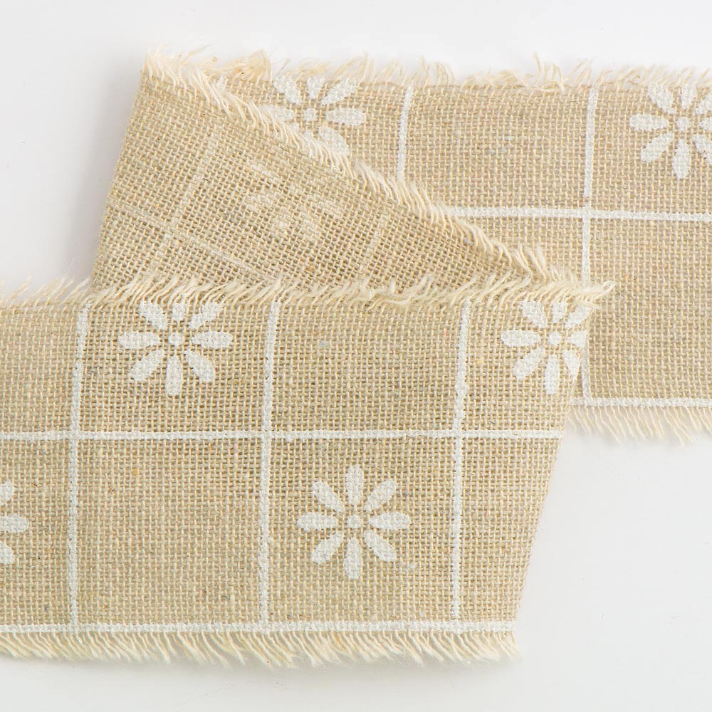 Daisy Flower Burlap Frayed Edge Ribbon
