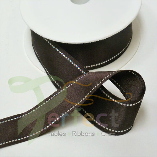 Dark Brown Shindo Diamante Edge Ribbon 15123 163