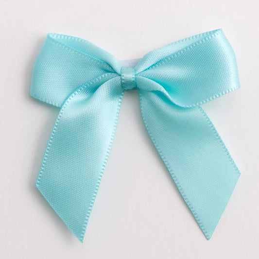 Duck Egg 5cm Satin Bows - Self Adhesive