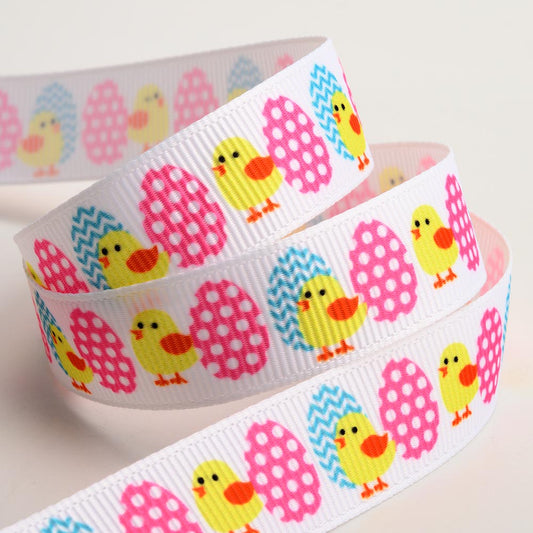 Easter Eggs & Chicks Grosgrain Ribbon 16mm 5 Metre Reel