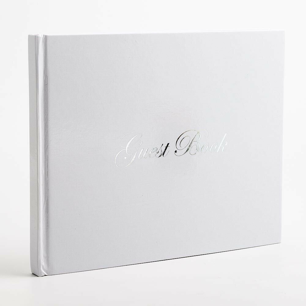 White Guest Book with Silver Text - 60 Pages - Perfect Tables