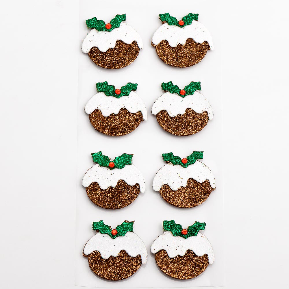 Glitter Christmas Puddings 3cm x 3.5cm 8 Pack