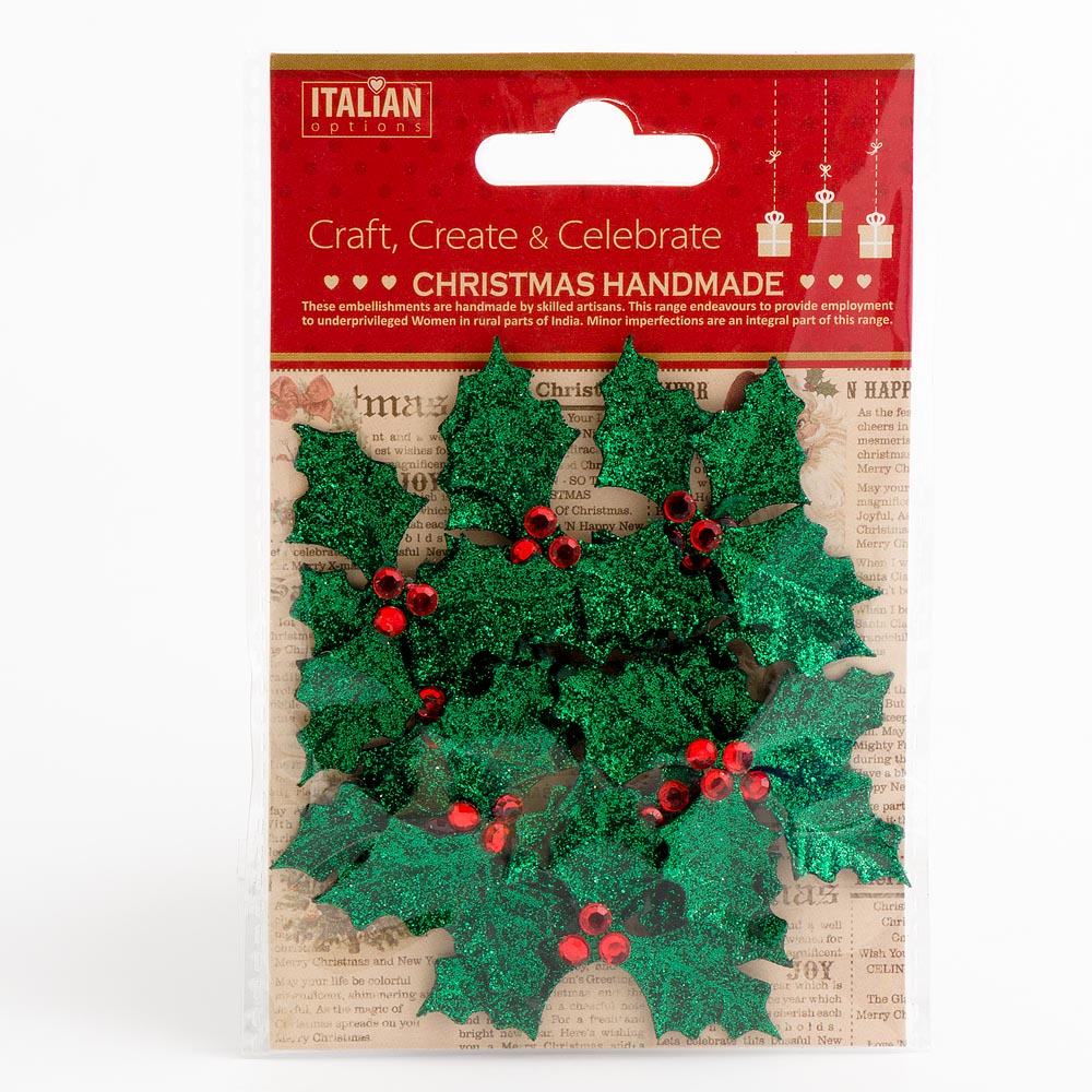 Glitter Holly 4.5cm 12 Pack