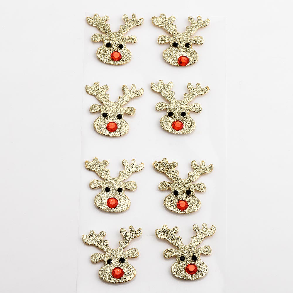 Glitter Mini Reindeer Face 3cm x 2.5cm 8 Pack