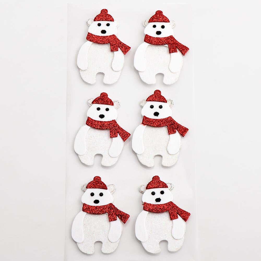 Glitter Polar Bears 4cm x 3.5cm 6 Pack