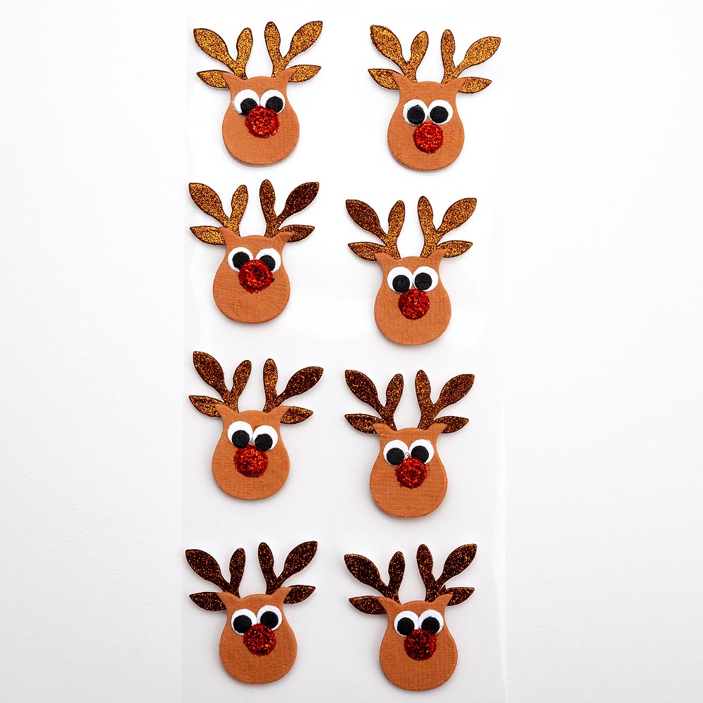 Glitter Reindeers Brown Sheet of 8 - Perfect Tables