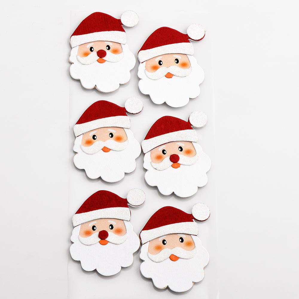 Glitter Santa's Face 3.5cm x 4.5cm 6 Pack