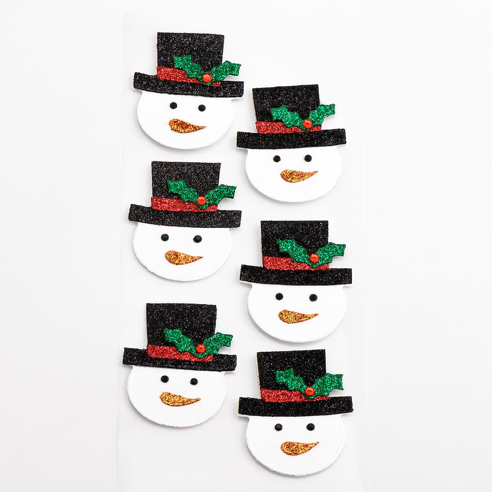 Glitter Snowman Face 3.5cm x 4cm 6 Pack