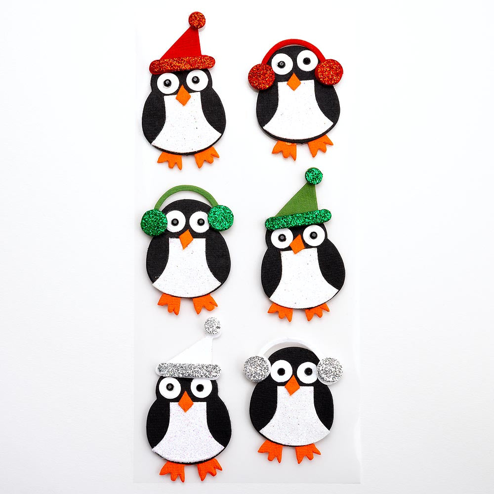 Glitter Winter Penguins Sheet of 6 - Perfect Tables