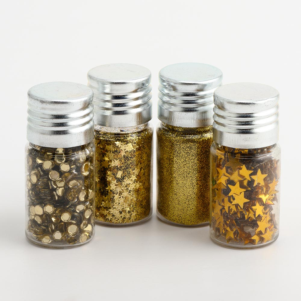 Gold 4mm Gems, Glitter & Star Twinkle Mixture, Extra Fine Glitter and Sequin Stars