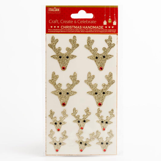 Gold Glitter Reindeer Heads 4cm & 5cm 10 Pack