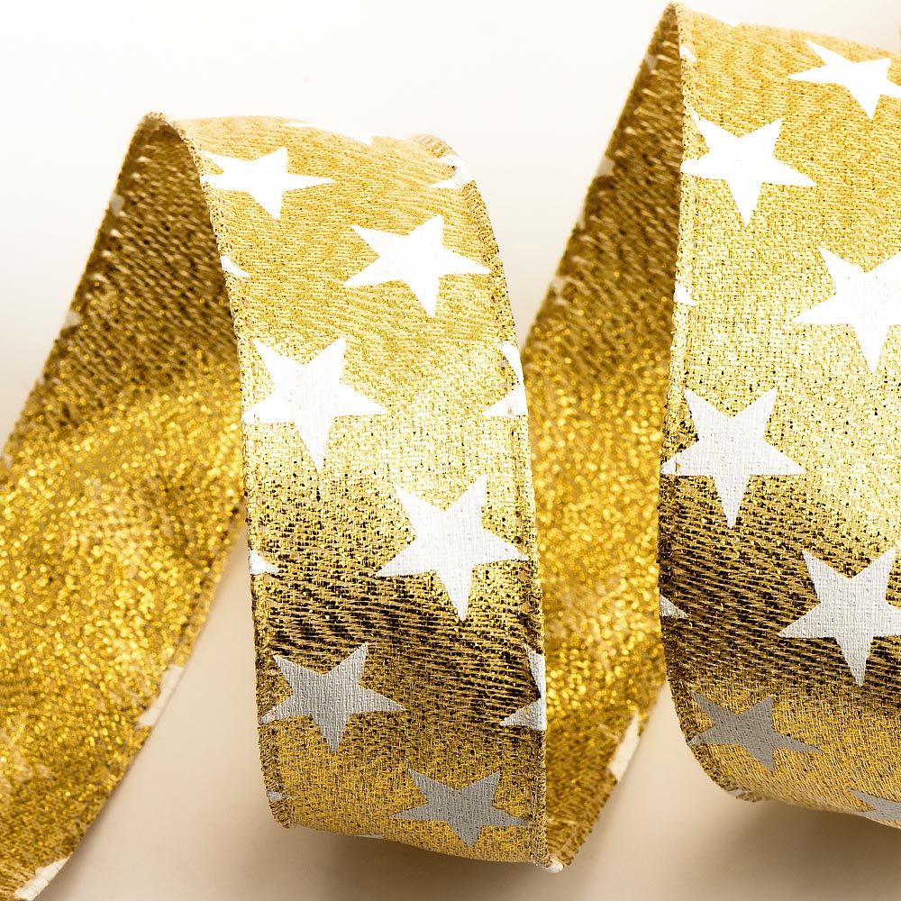 Gold Lurex Star Wired Edge Ribbon