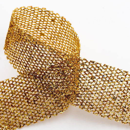 Gold Open Mesh Glitter Ribbon