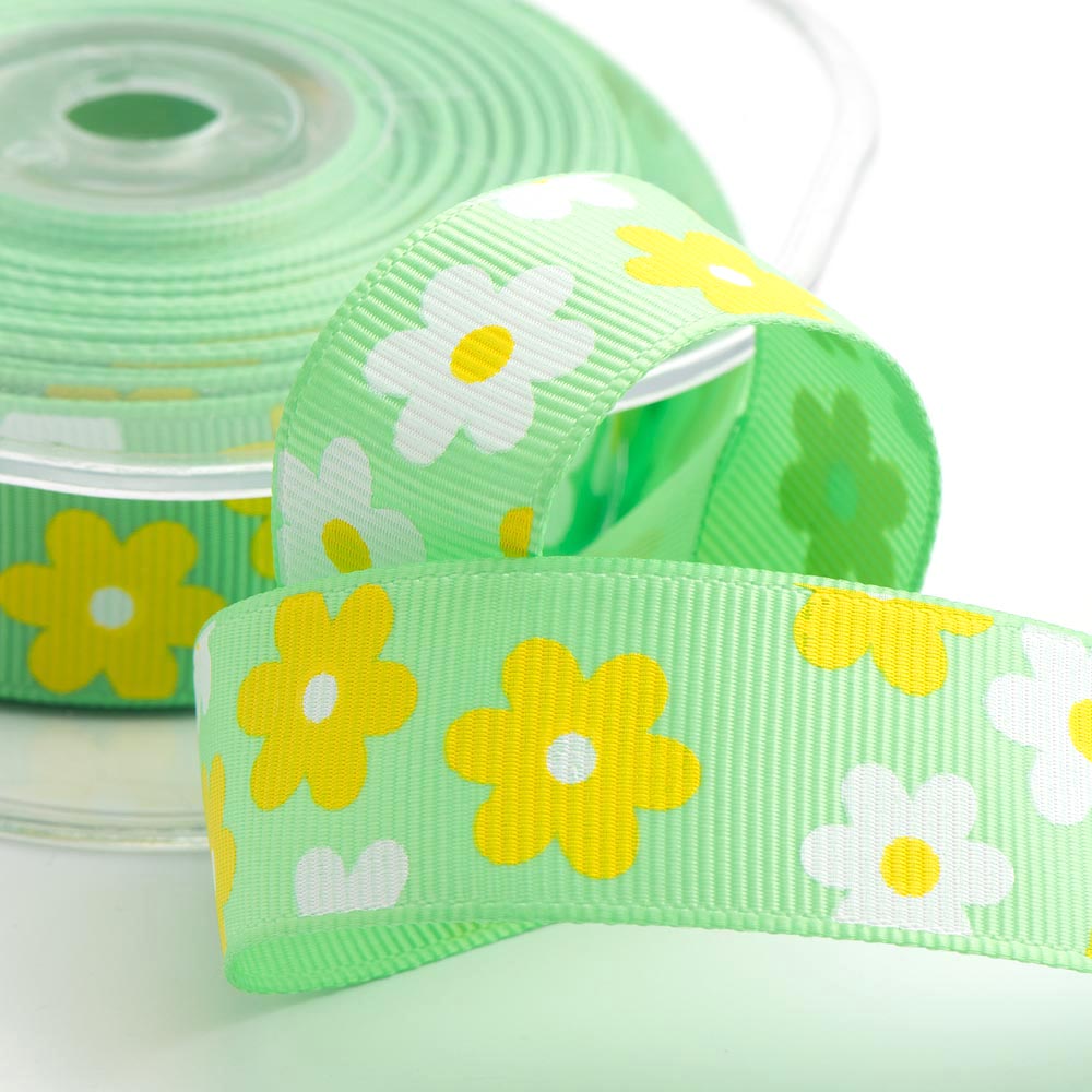 Green Daisy Grosgrain Ribbon