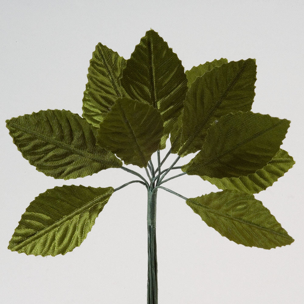 Green Satin Leaves Bunch of 12