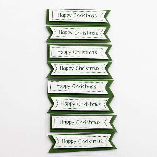 Green and White Happy Christmas Panels 6.5x1.8cm 8 Pack