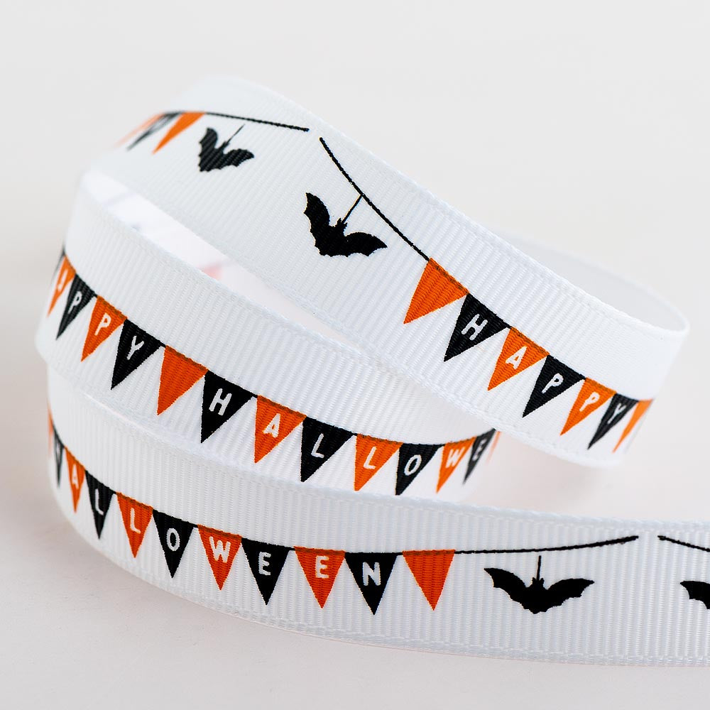 White Bunting Halloween Ribbon 16mm 5 Metre Reel - Perfect Tables