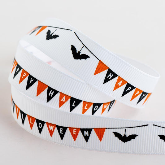 White Bunting Halloween Ribbon 16mm 5 Metre Reel - Perfect Tables