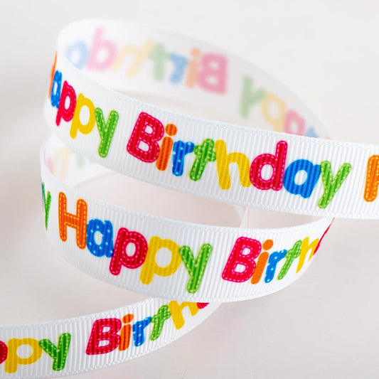 16mm Bright Happy Birthday Ribbon 5 Metre Reel