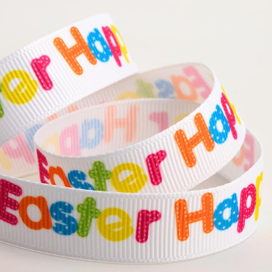 Happy Easter Grosgrain Ribbon 16mm 5 Metre Reel