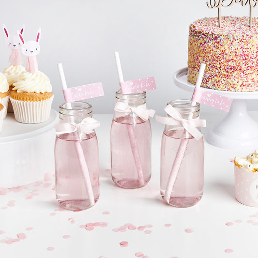 Individual Glass Milk Bottle with Ribbon - Girl