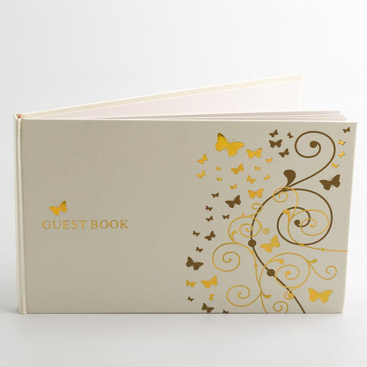 Ivory Guest Book with Gold Butterflies - 60 Pages - Perfect Tables
