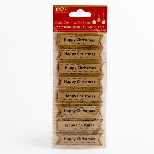 Kraft Happy Christmas Panels 6.5x1.8cm 8 Pack