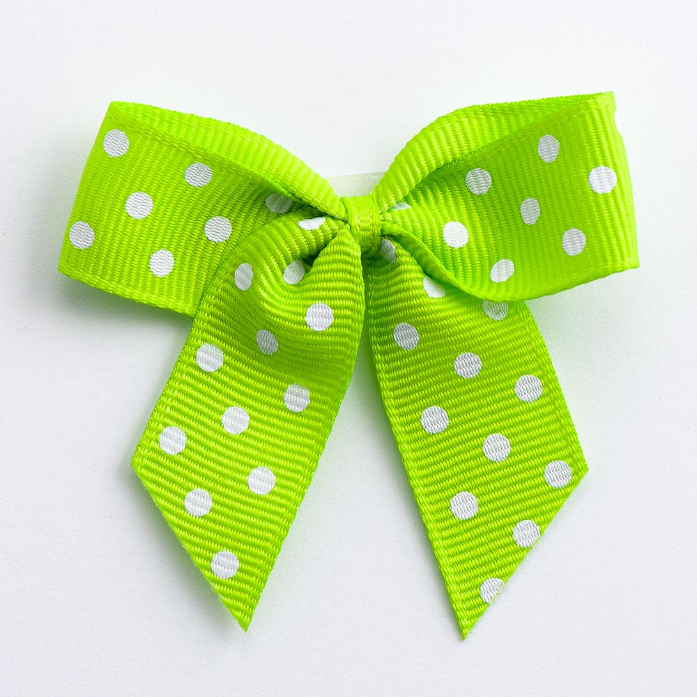 Lime Polka Dot Bows - Self Adhesive