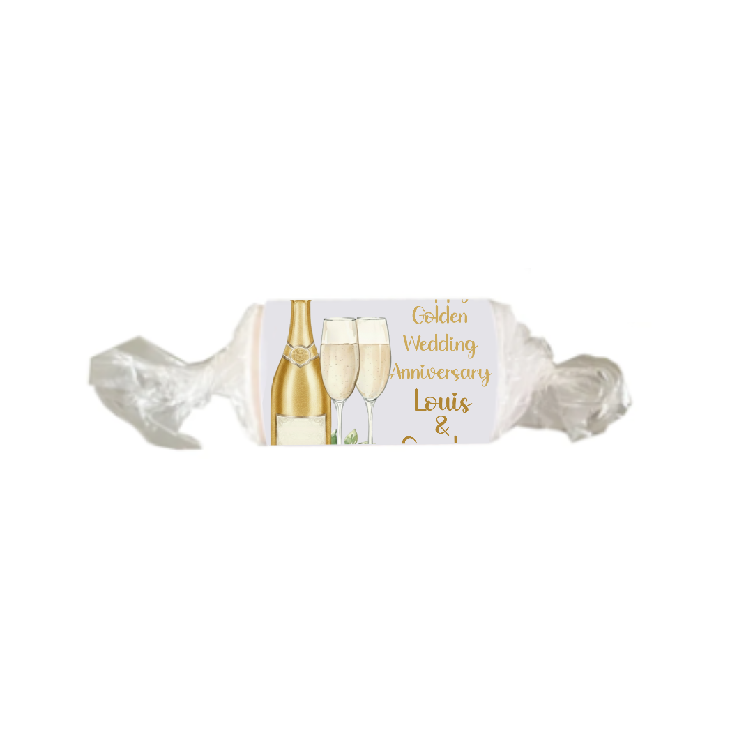 Personalised Chocolate Party Favours and Love Heart Rolls - Champagne Gold 2 Glasses