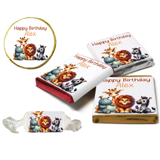 Personalised Cute Safari Animals Chocolate Neapolitan Sweets