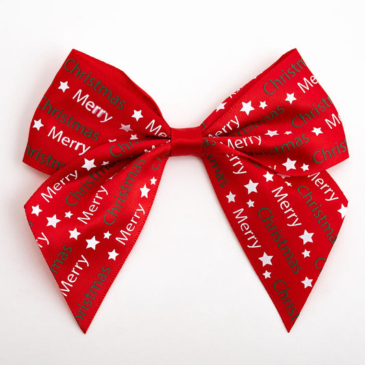 Merry Christmas Red 10cm Satin Bows – Self Adhesive