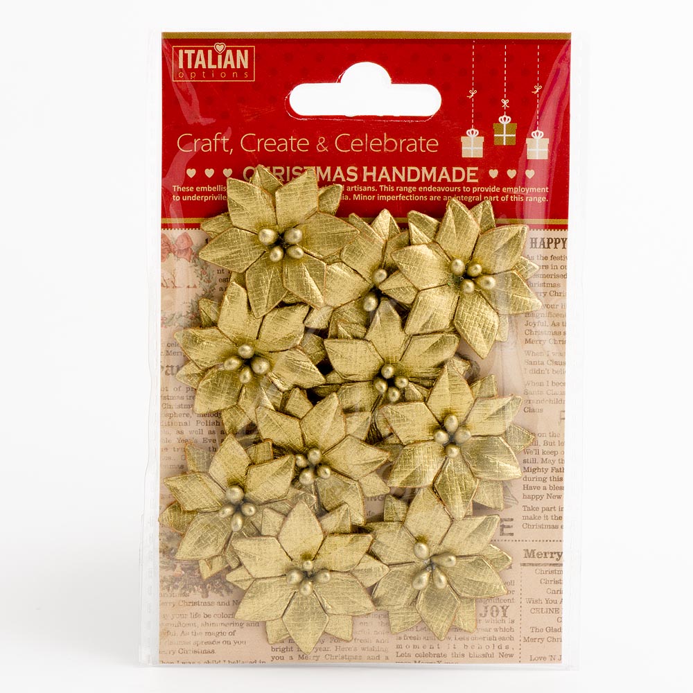 Metallic Gold Poinsettias 3.5cm 10 Pack